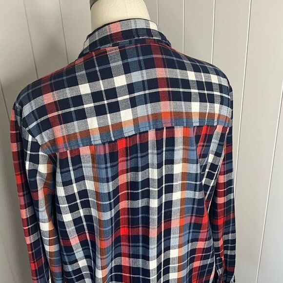 Universal Thread Women Large Button Front Shirt Mini Dress Red Blue Plaid Cotton - Picture 9 of 14
